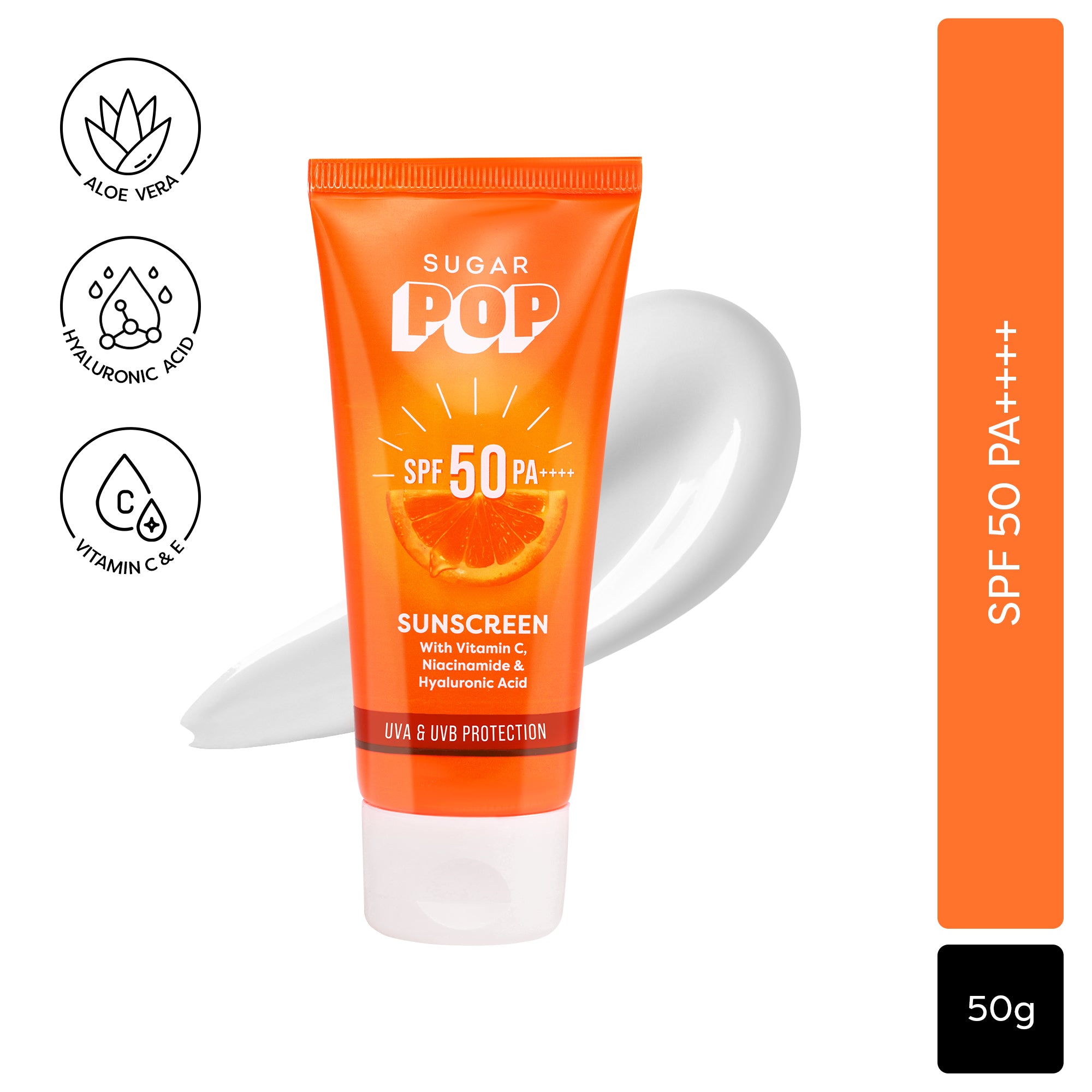 SUGAR POP SPF 50 Sunscreen With Vitamin C, Niacinamide & Hyaluronic Acid (50 gm) (Kit)